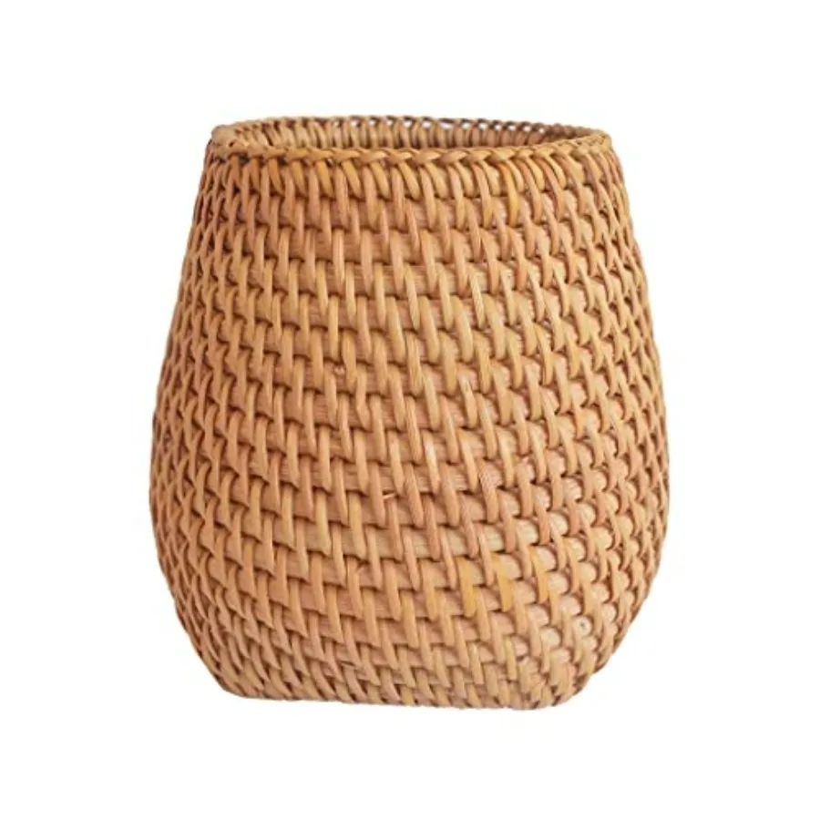 

HBJWOV Handmade Pen Holder Hand Woven Wood Vine Rattan Stationery Container Storage Box Organizer Office School Desk Black