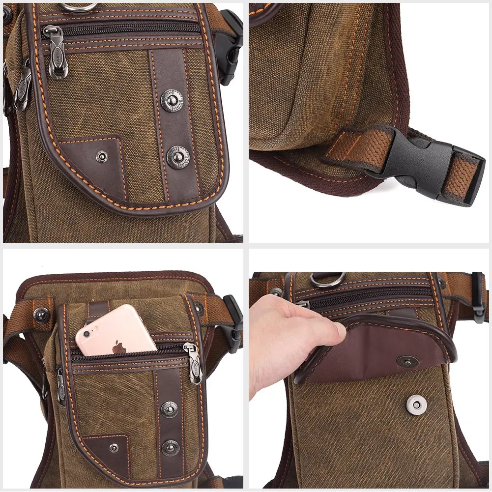 محفظة متعددة الوظائف، حقيبة ساق معلقة عسكرية تكتيكية، حقيبة كتف صغيرة للجري والتخييم والمشي لمسافات طويلة والدراجات النارية، بني داكن #4