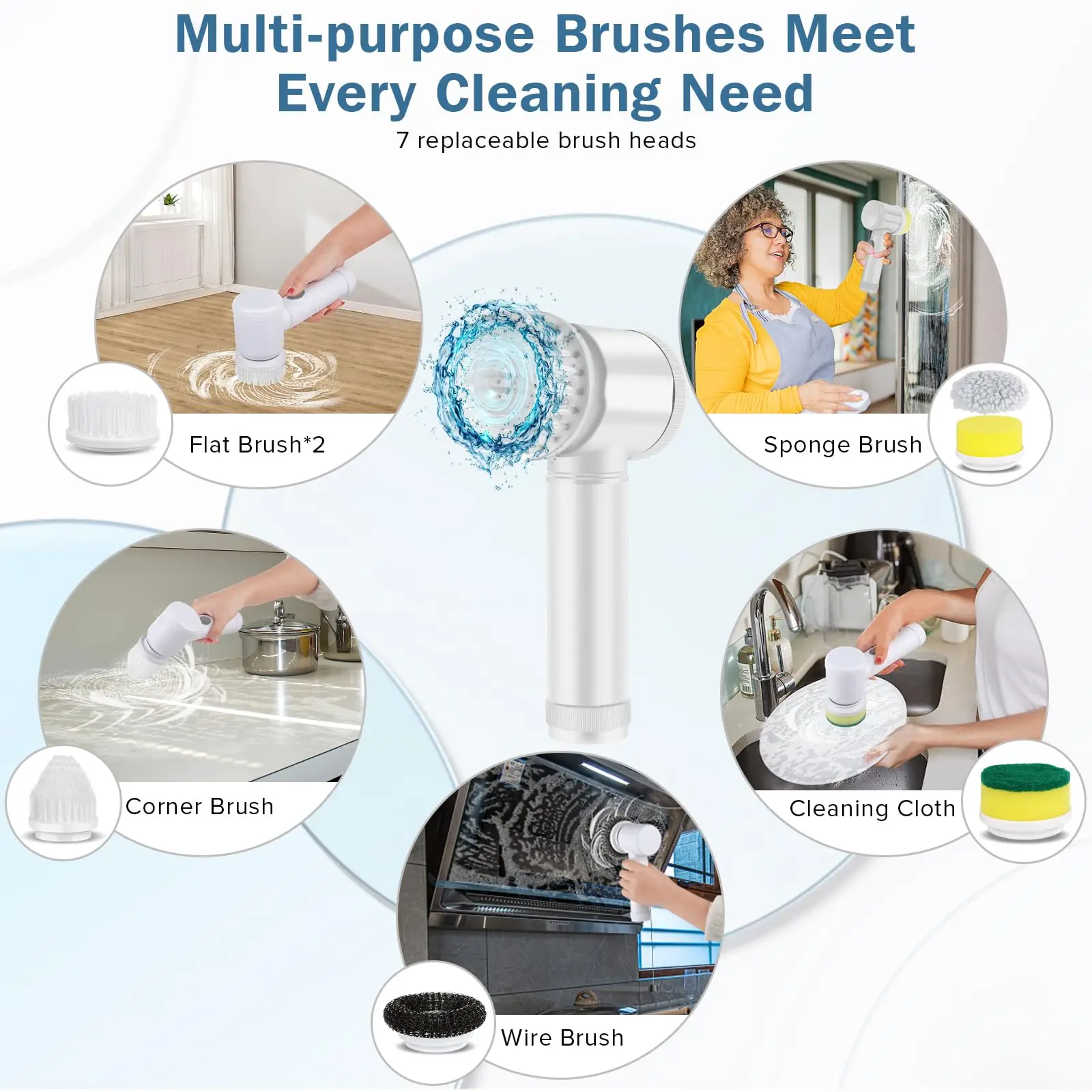 Electric Cleaning Brush,Spin Shower Scrubber,Bathroom Scrubber for Tub Floor Tile Sink Car Replaceable Household Cleaning Brush