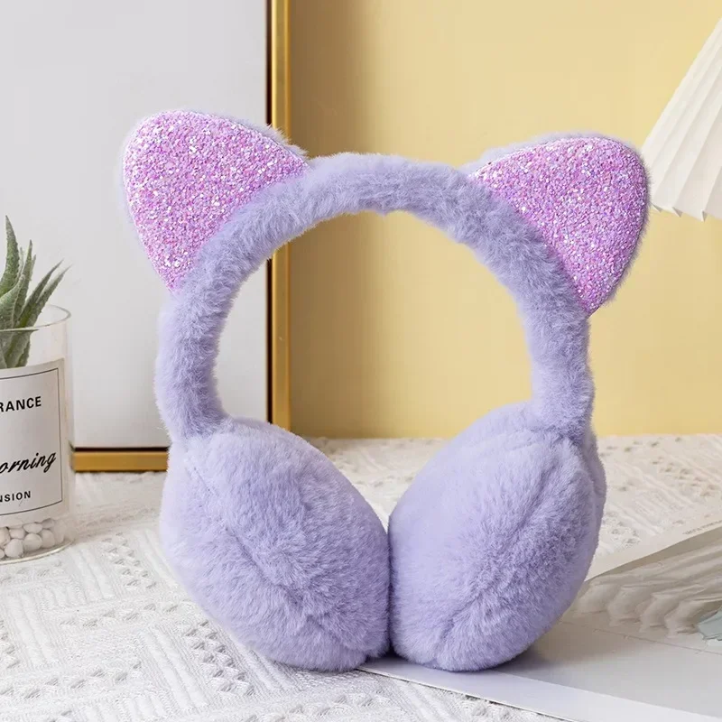 New Lovely Winter Warm Cat Ear Warmers Glitter Ears Plush Earmuffs for Women Playful Girls Ear Muffs Cold Protection Warm Hot