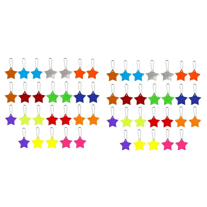 HOES-52 Pieces Children's Safety Reflector Pendant,Star Safety Reflector For School Bag,Backpack,Cycling,Walking,Running