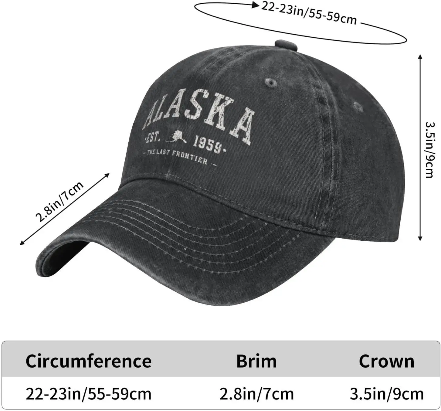 Alaska Est 1959 Baseball Cap Men Sun Washed Dad Cowboy Trucker Hat