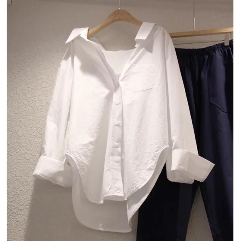 

Autumn New Loose Casual Long Sleeve White Shirt Women Fashion Irregular Elegant Blouse Women Solid Simple Office Lady Tops 30080