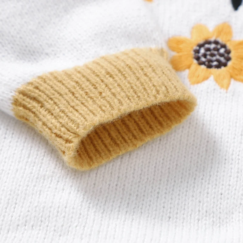 Newborn Baby Romper Knit Infant Girl Boy Jumpsuit Cute Sunflower Autumn Kid Clothes Child Overalls 0-18M Outfit Warm Long Sleeve