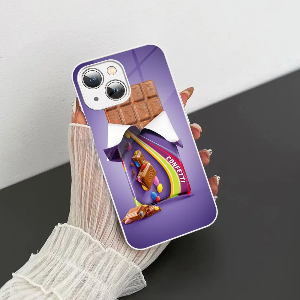 Chocolate Milka Box Phone Case Tempered Glass For iphone 14 13 12 11 Pro Mini XS MAX 14Plus X XS XR Cover