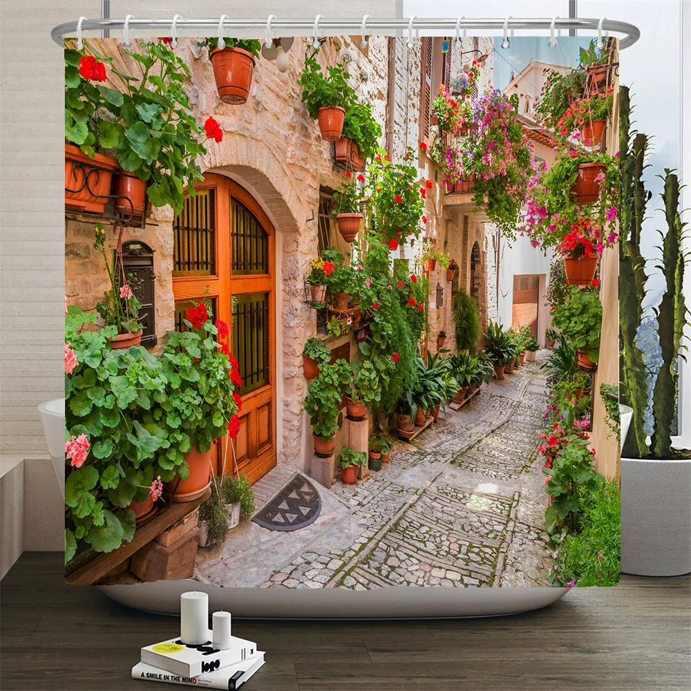 Garden Flowers Scenery Shower Curtains Bath Curtain Waterproof Bathroom Home Decor Washable Fabric Bathroom Screens