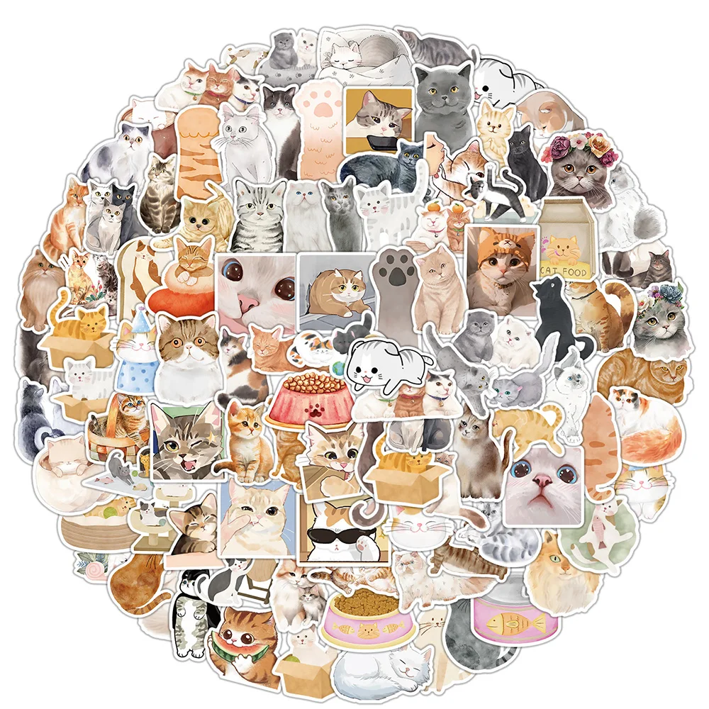 10/30/50/100Pcs Cute Cartoon Cat Stickers Kawaii Animal Cat Vintage Sticker Scrapbooking Laptop Phone Cup Guitar Kids Decals