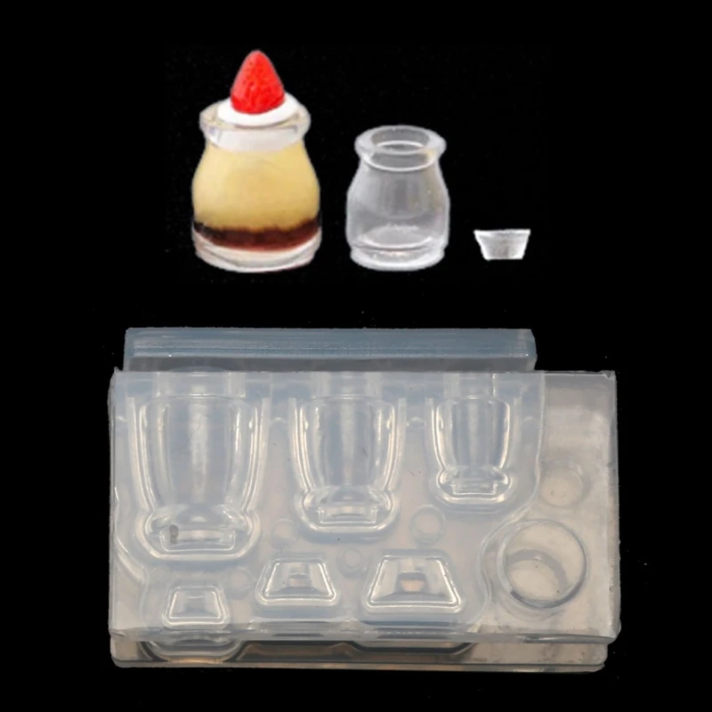 DIY 3D Glass Bottle Resin Mold Goblet Cup Simulated Food Mini Cake Dessert Candy Silicone Pendant Mold Food Clay Miniature Mould