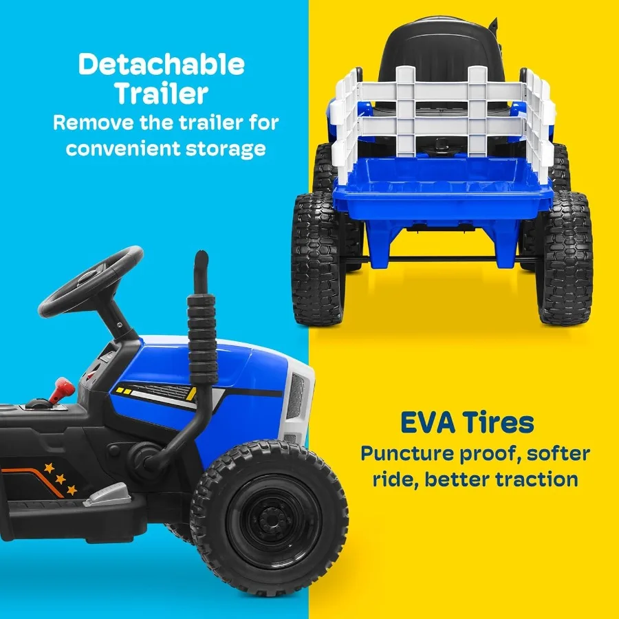 12V 7AH プレミアムバージョン、EVAトレッドタイヤ、デュアル35Wモーター、ブーストパワー・トルク、リモコン付き電動トラクター（T付き）