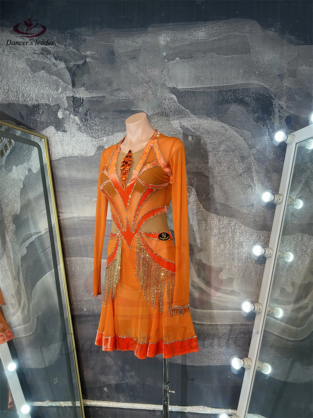 Dança latina ab pedra feminino adulto crianças high end personalizado ouro borla emenda malha preto piscina samba vestido