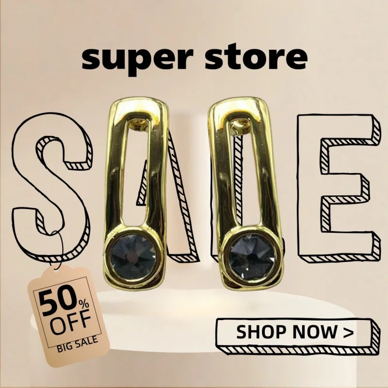 

2025 UHO Europe and America Original New Product Gold Fashion Simple Hollow Rectangular Crystal Earrings Women's Festival Gift