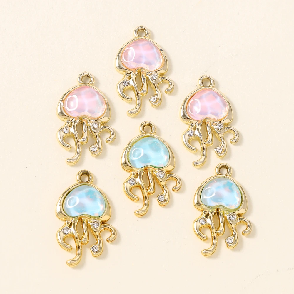 10pcs Gold Color Delicate Crystal Jellyfish Charms Animal Pendant for Necklace Earrings DIY Jewelry Making Accessories