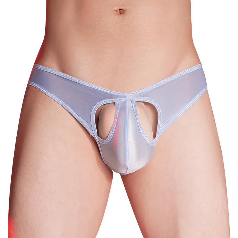 مثير النفط لامعة الملابس الداخلية الرجال تنفس محدب الحقيبة السروال شفافة L Ow الخصر الذكور ملخصات مريح الجوف خارج رجل الملابس الداخلية #2