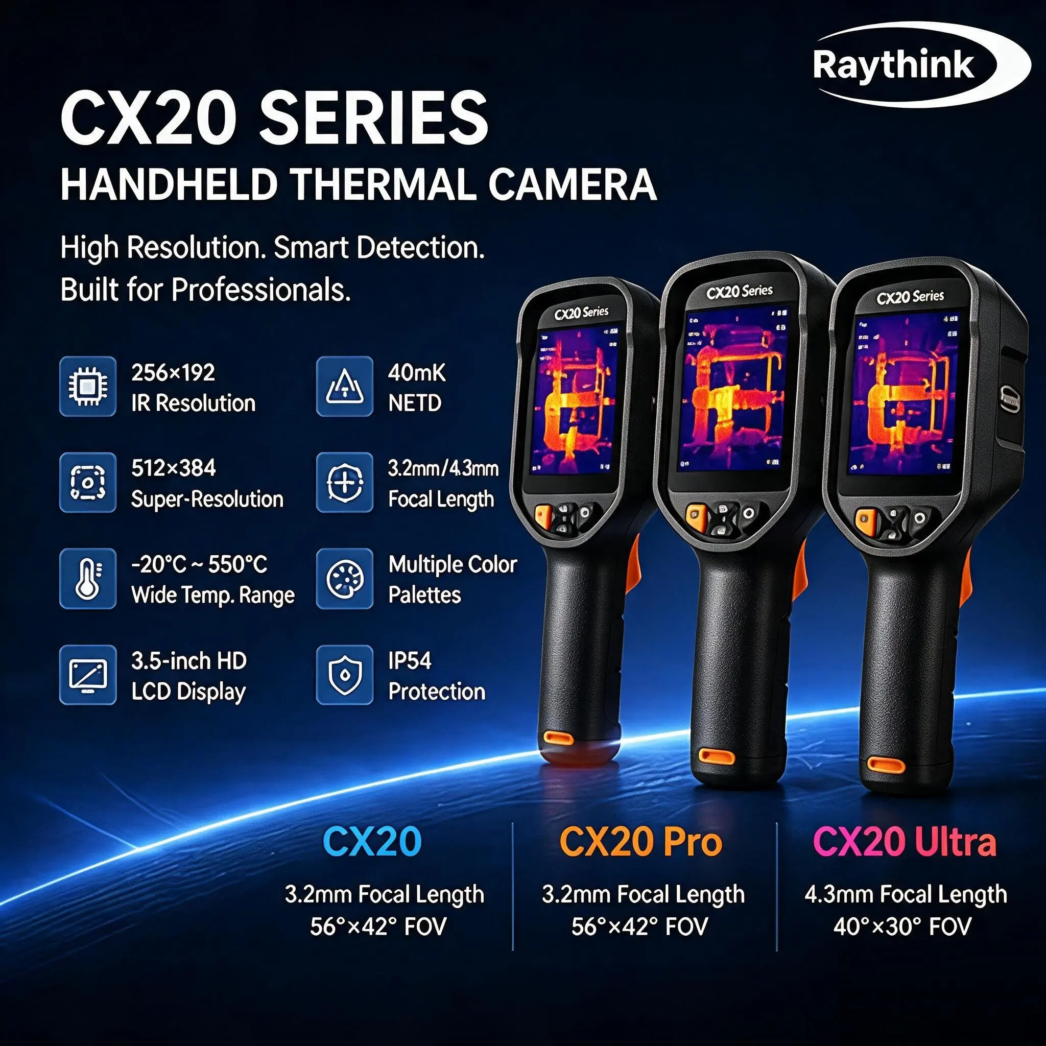 Raythink CX20 Series Handheld Thermal Imaging Camera – 256x192, -20~550°C, AI High-precision Measurement Dual Light Fusion, 25Hz