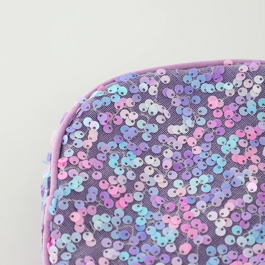 Glitter Heart Shape Crossbody Bag For Girls Purple Zipper Sequin Sling Bags For Women Outdoor Travel Mini Purse