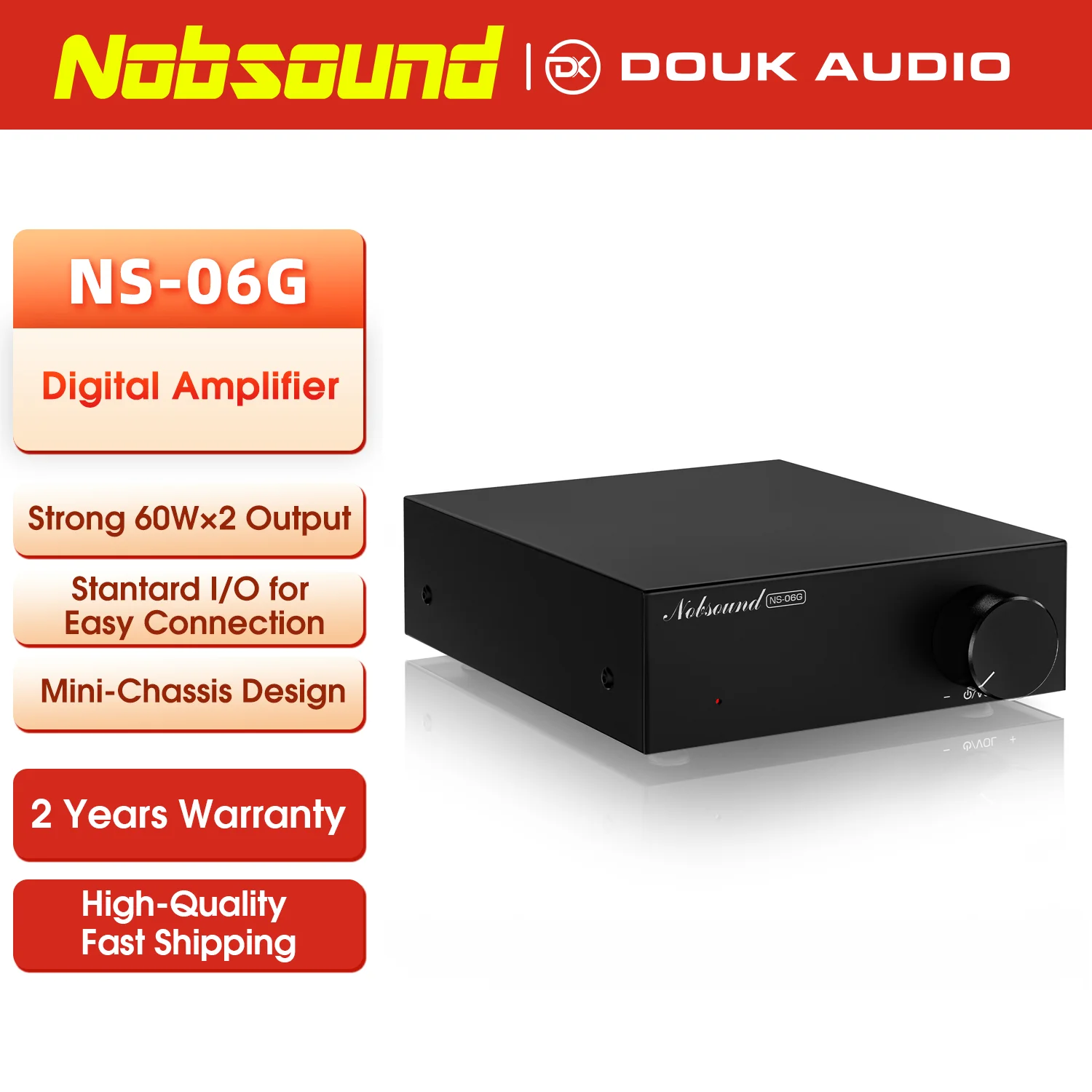 Nobsound NS-06G HiFi TPA3116 Amplificador digital Amplificador de potencia de escritorio para el hogar 60W × 2 con adaptador de corriente