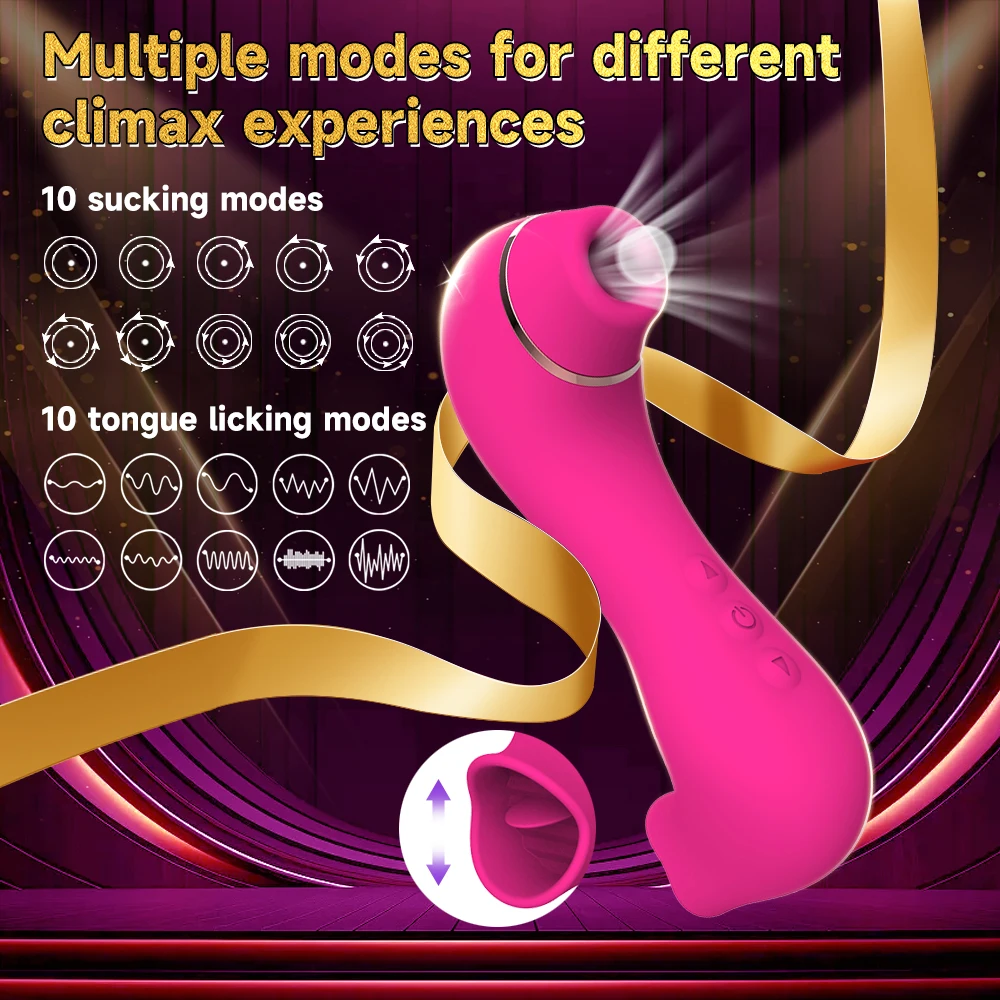 2 in 1 Sucking Vibrator with Tongue Licking 10 Modes Vagina Clitoris Stimulator Oral Sucker Erotic Sexy Sex Toys for Women