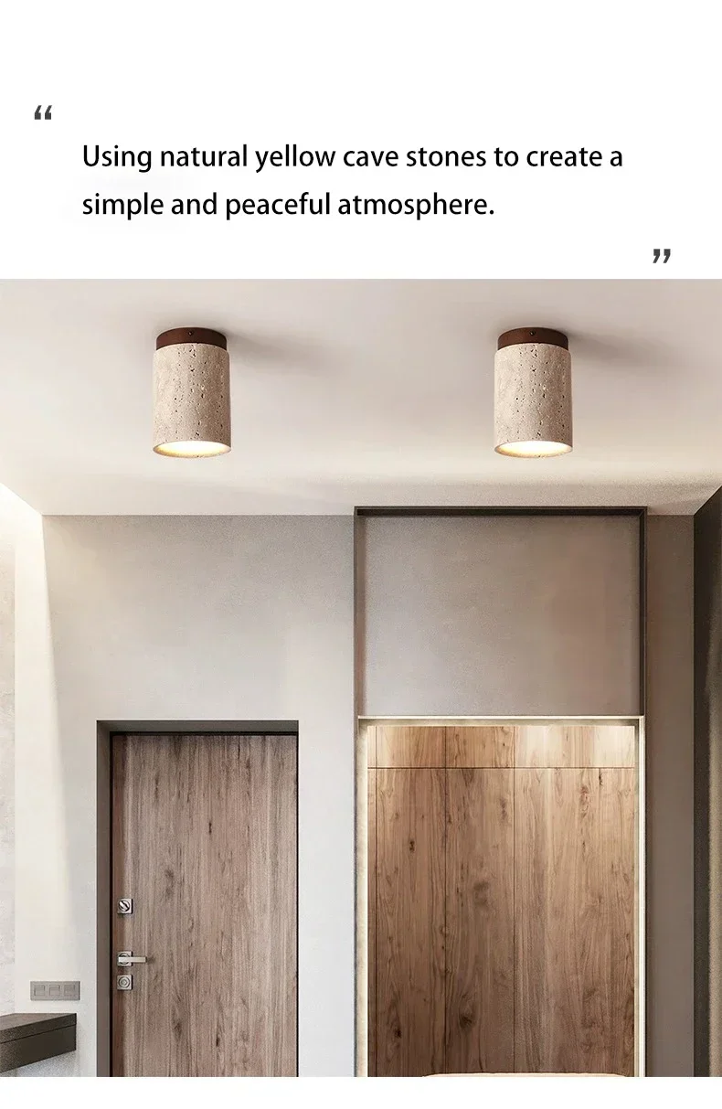 Japanese Wabi Sabi Style Yellow Cave Stone Ceiling Light Designer Retro Creative Entrance Hallway Foyer Balcony LED