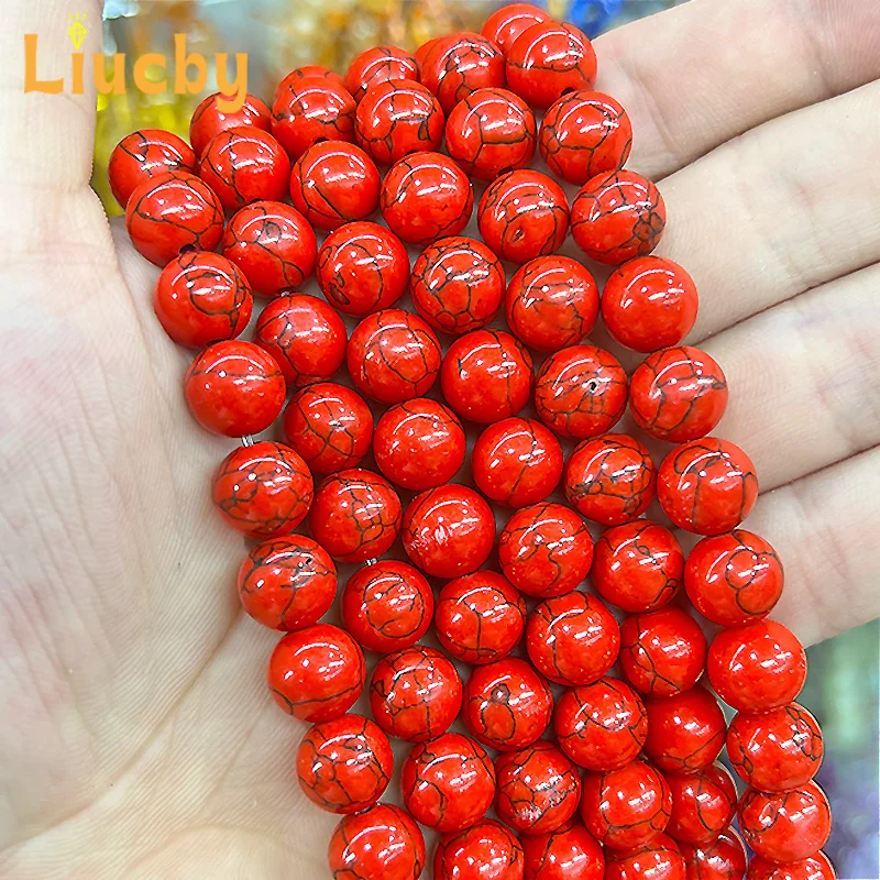 Naturstein synthetische rote Kiefer handgemachte glatte Perlen für DIY Schmuck machen Armbänder Zubehör 4/6/8/10/12mm 15" Großhandel – Detail 4