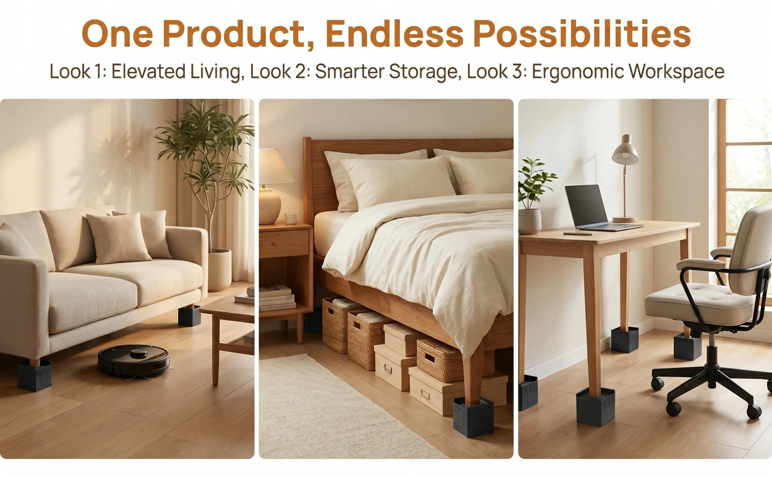 4Pcs Square Rubber Furniture Risers Bed Table Chair Padding Blocks Heavy Duty Anti Scratch Noise Reduction Foot Lifts
