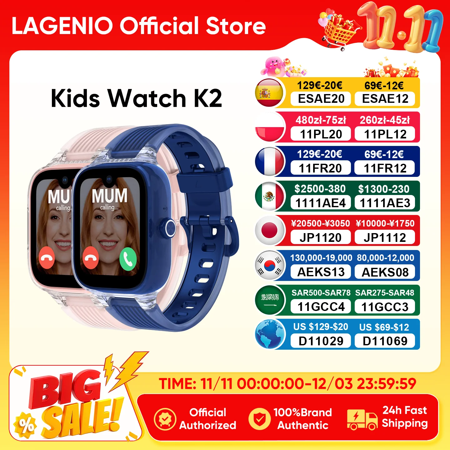 

Global Version LAGENIO K2 4G Kids Smart Watch WIFI SOS GPS Tracker APP Install Smartwatch 5MP Camera Video Call Phone Watch