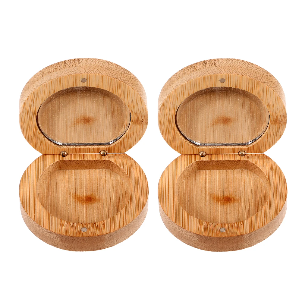 2 قطعة مرآة محمولة قابلة للطي من الخيزران مرآة مكياج خشبية مدمجة عالية لمكتب السفر للاستخدام اليومي المحمول #2