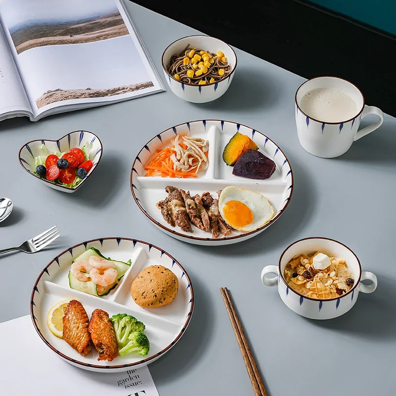 Divided Plate Family Children's Japanese Breakfast Weight Loss Quantitative Meal Plate Three Grid Divided Plates Dinner Plates