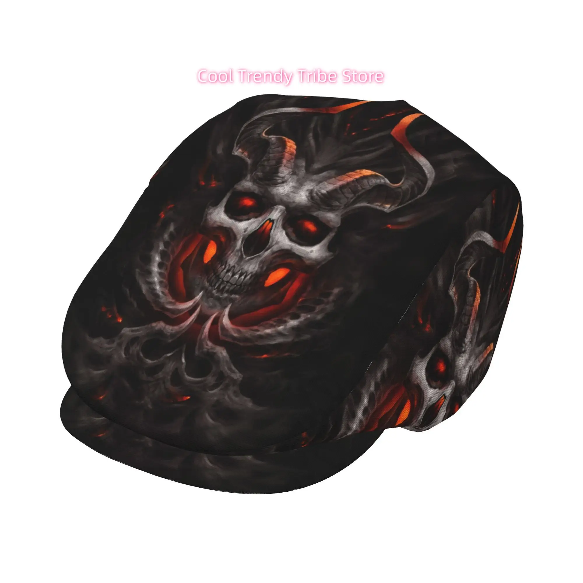 Demon Skull with Horns 1pc All-Over Print Flat-Top Hats for Men And Women, Newsboy Caps, Berets, Irish Hats, Driver Caps, Men'S