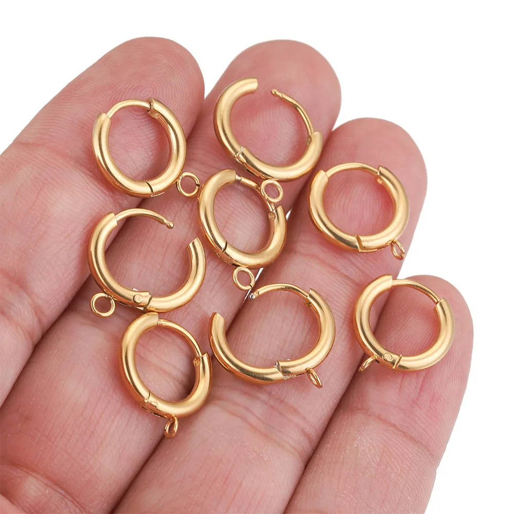 10pcs Stainless Steel Gold Earring Hooks earrings making with Loop Round Ear Post with Open Jump Ring for DIY Jewelry Components