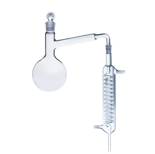 500ml Lab Distilling Apparatus Round Bottom Flask with Coil Glass Condenser Distilling Tube Dia 20mm