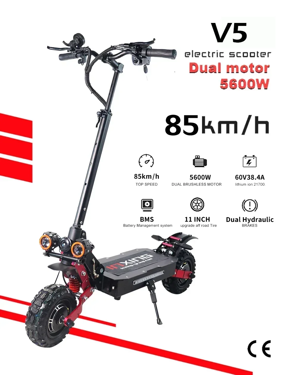 NEW 2025 5600W 60V 38AH V5 Dual Motor Electric Scooter Max Speed 85km/h  EScooter 11Inch 60V38.4AH Max Mileage100KM Foldable