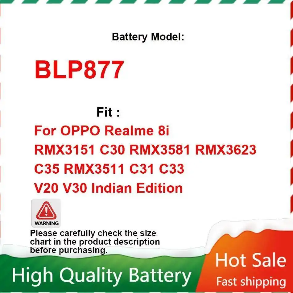

Аккумулятор мобильного телефона BLP877 5000 мАч для Oppo Realme 8I RMX3151 C30 RMX3581 RMX3623 C35 RMX3511 C31 C33 V20 V30 Indian Edition