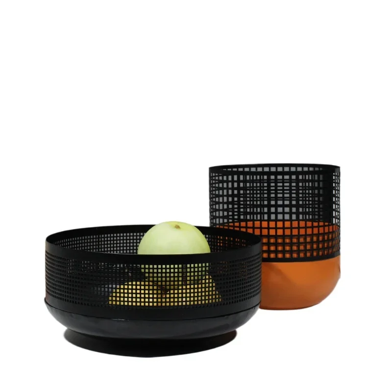 Wrought iron hollow grid fruit plate ornament ornament, homestay model house, living room and dining room