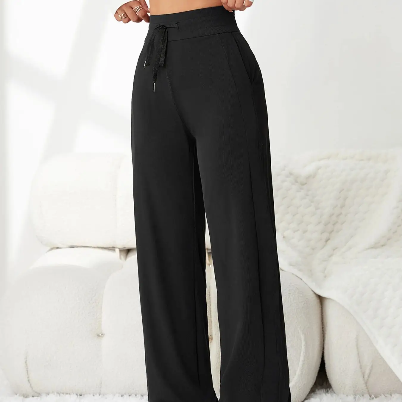 IJszijden broek voor dames zomer zachte, comfortabele en ademende broek met wijde pijpen nieuwe afslankende casual broek met hoge taille - afbeelding 2