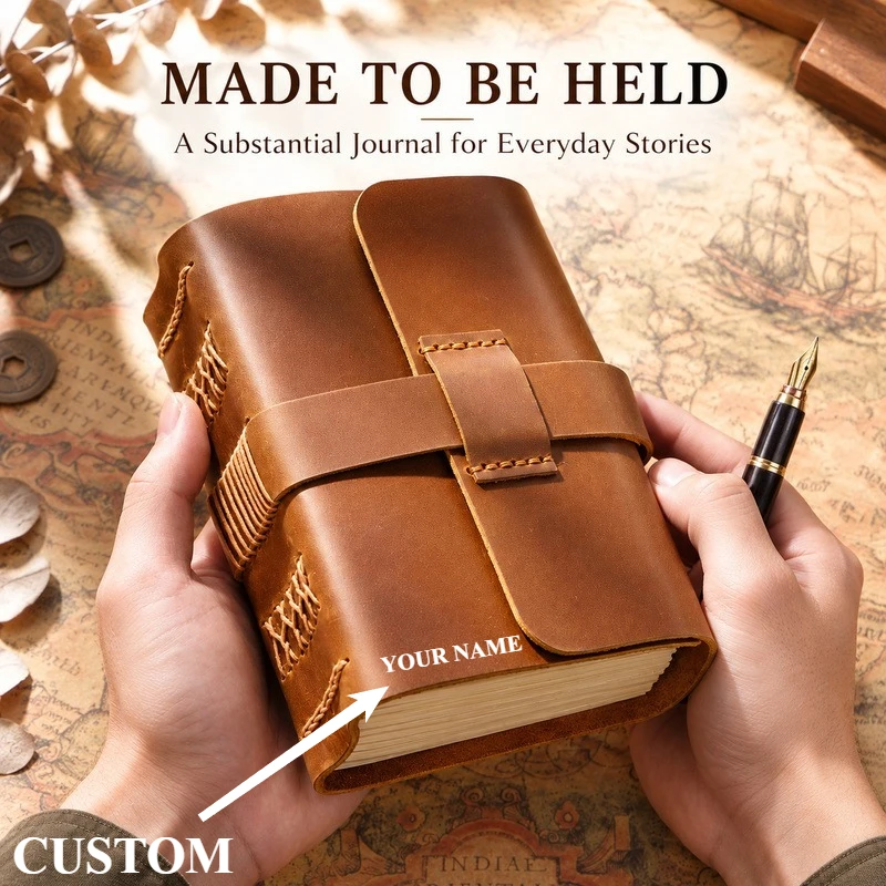 Vintage Leather Journal Notebook - Handmade Leather Traveler Notebook Thick Vintage