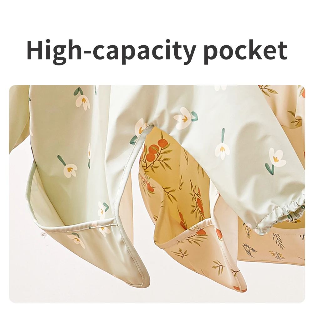 HappyFlute Danish New Style High Qualit PU Fabric Cute Waterproof Long Sleeves Snap Overalls Large Pocket Dirty Free Feeding Bib