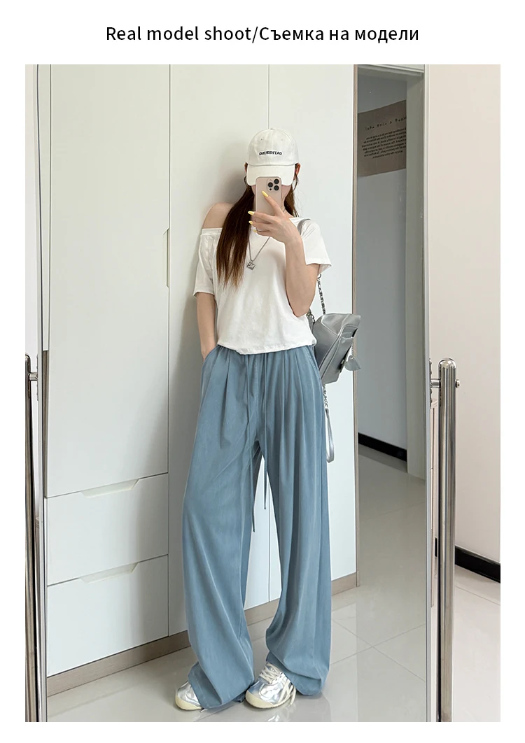 Damen-Jeans mit geradem Bein, Hose aus Lyocell-Stoff mit elastischem Bund, locker geschnittene Hose, schmal geschnittene, weit geschnittene Hose für den Alltag. – Detail 5