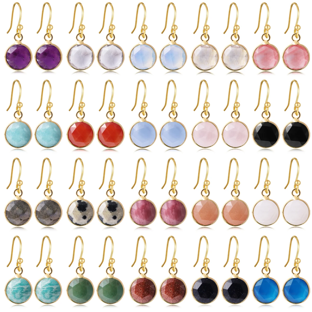 Natural Crystal Gemstone Earrings for Women  Girls Natural Amethyst Rose Quartz Labradorite Agate Dangle Hook Earrings Gifts