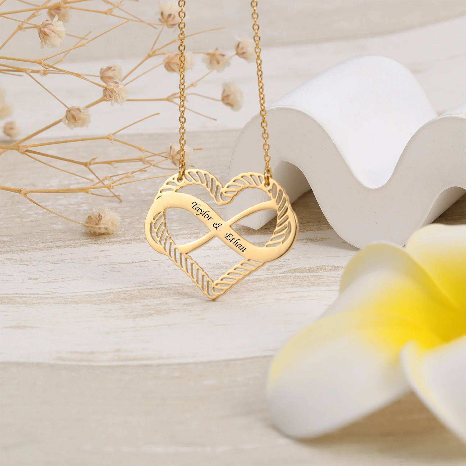 

Personalized Infinity Heart Name Necklace - Custom Engraved Couple Names Gold Plated Jewelry for Valentine's Day Gift