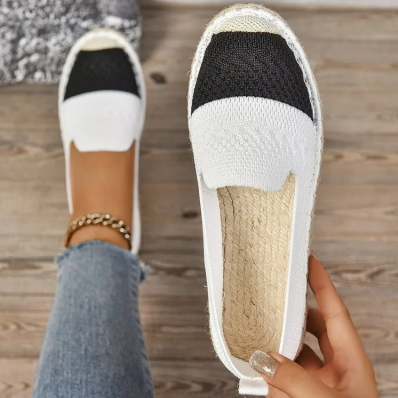 Mocasines de mujer, alpargatas sin cordones de malla transpirable, cómodas, informales, para caminar, con suela plana de cuerda de yute, zapatos de viaje de verano 2026