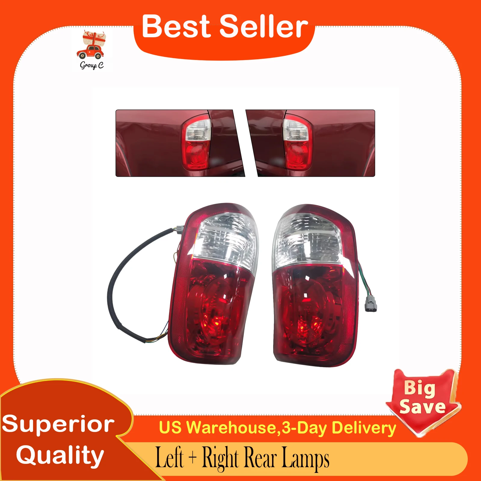

Pair of Tail Lights Durable Left + Right Rear Lamps Halogen Tail Lights Kit Fits For 2005-2006 Toyota Tundra New Brake Light