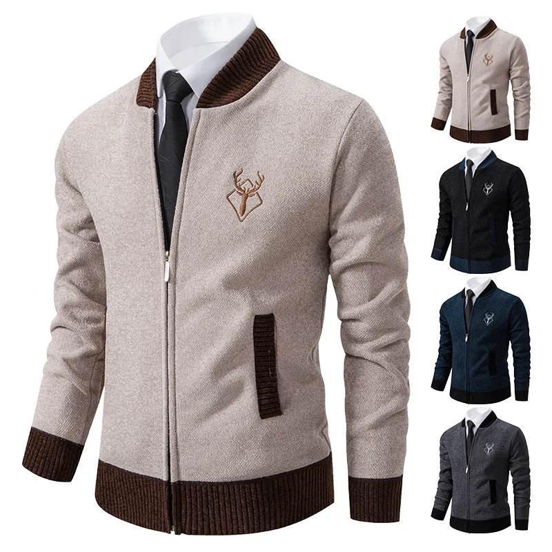 Sweter rozpinany z dzianiny odzież męska koreański styl z długim rękawem polar ciepły płaszcz sweter baseballowy nowy wełniany sweter