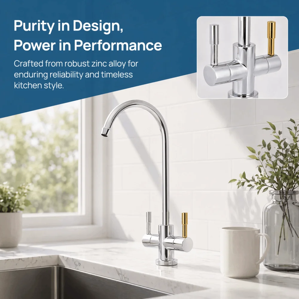 Durable Reverse Osmosis Faucet Double Holes 1/4 Inch Faucet Tap Zinc Alloy Dual Handles Water Filter Faucet Filters