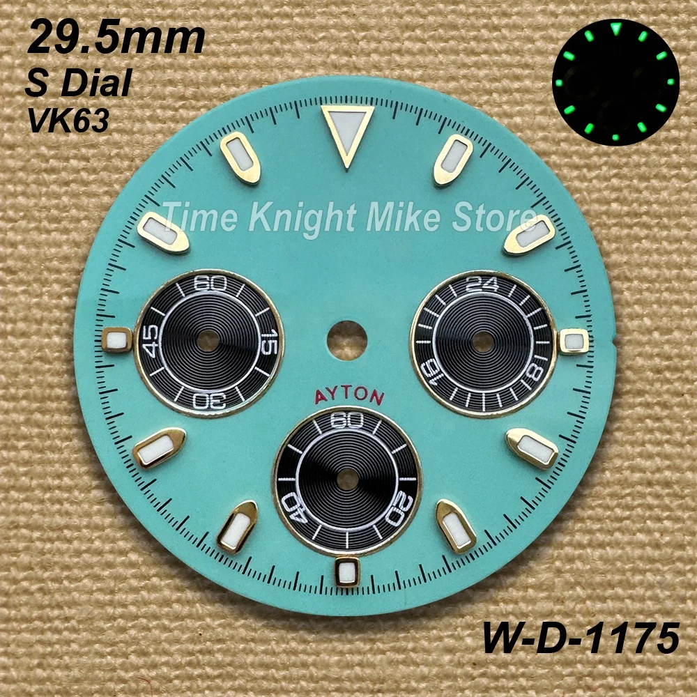 29.5mm Panda DTN Diamond S Dial Fit VK63 Movement Green Luminous High-Quality Watch Modification Accessories
