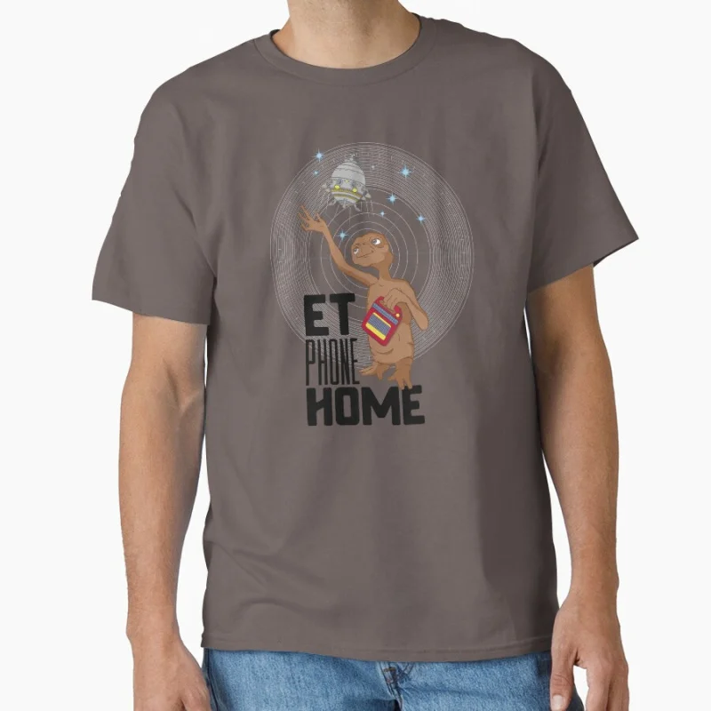 إي.ت. الهاتف المنزل سفينة الفضاء تحلق بعيدا 80s الفيلم الغريبة خارج الأرض الخيال العلمي هدية تي شيرت كبير الحجم بلايز الجرافيك الملابس