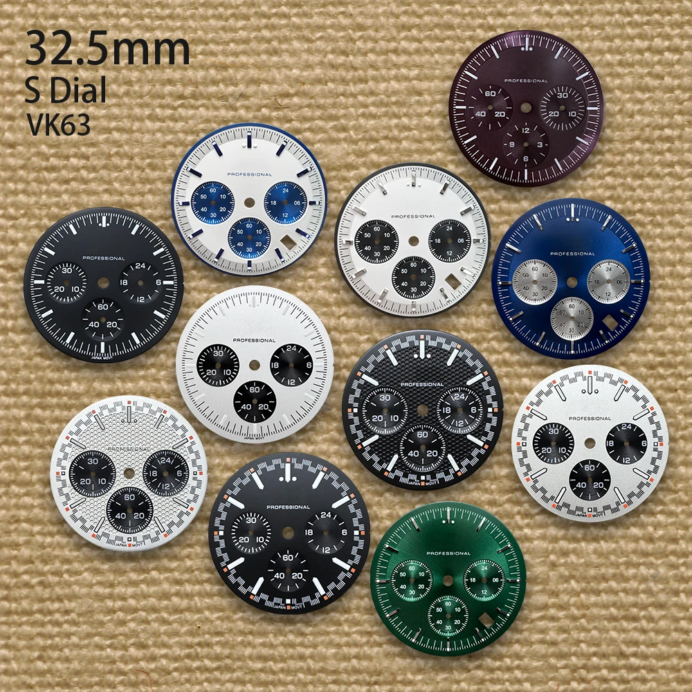 

32.5mm S Logo Dial Fit VK63 Movement Green Luminous Speed High-Quality Dial Watch Modification Accessories