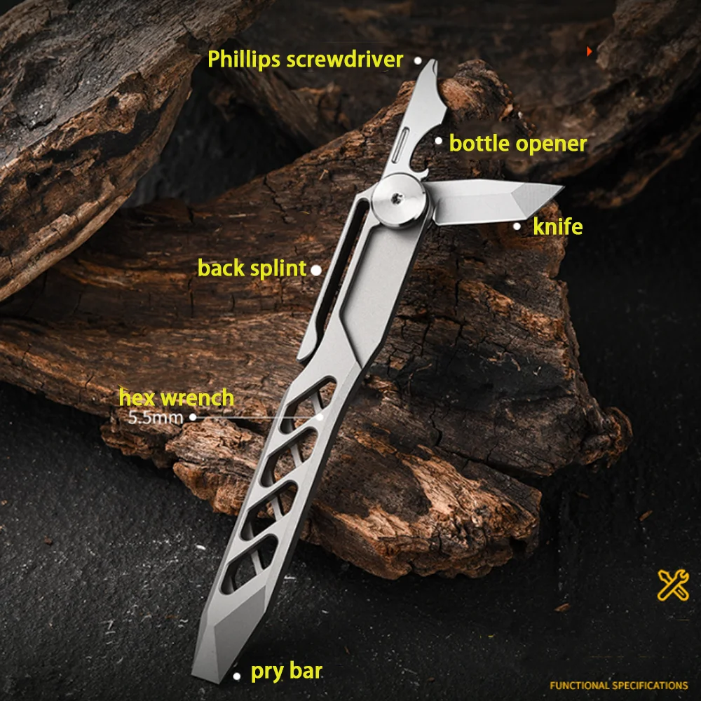 Brecheisen aus Titanlegierung, tragbares multifunktionales Brecheisen, Outdoor Survival Camping Selbstverteidigung EDC Utility Tool zum Wandern