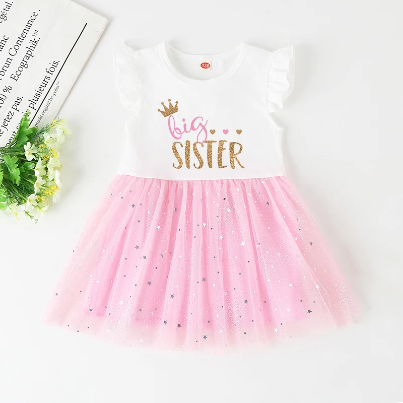 Big Sister Little Sister Matching Dress Little Girls Pink Dress  Princess Tutu Dresses Infant Outfits Toddler Clothes 1-5 Year