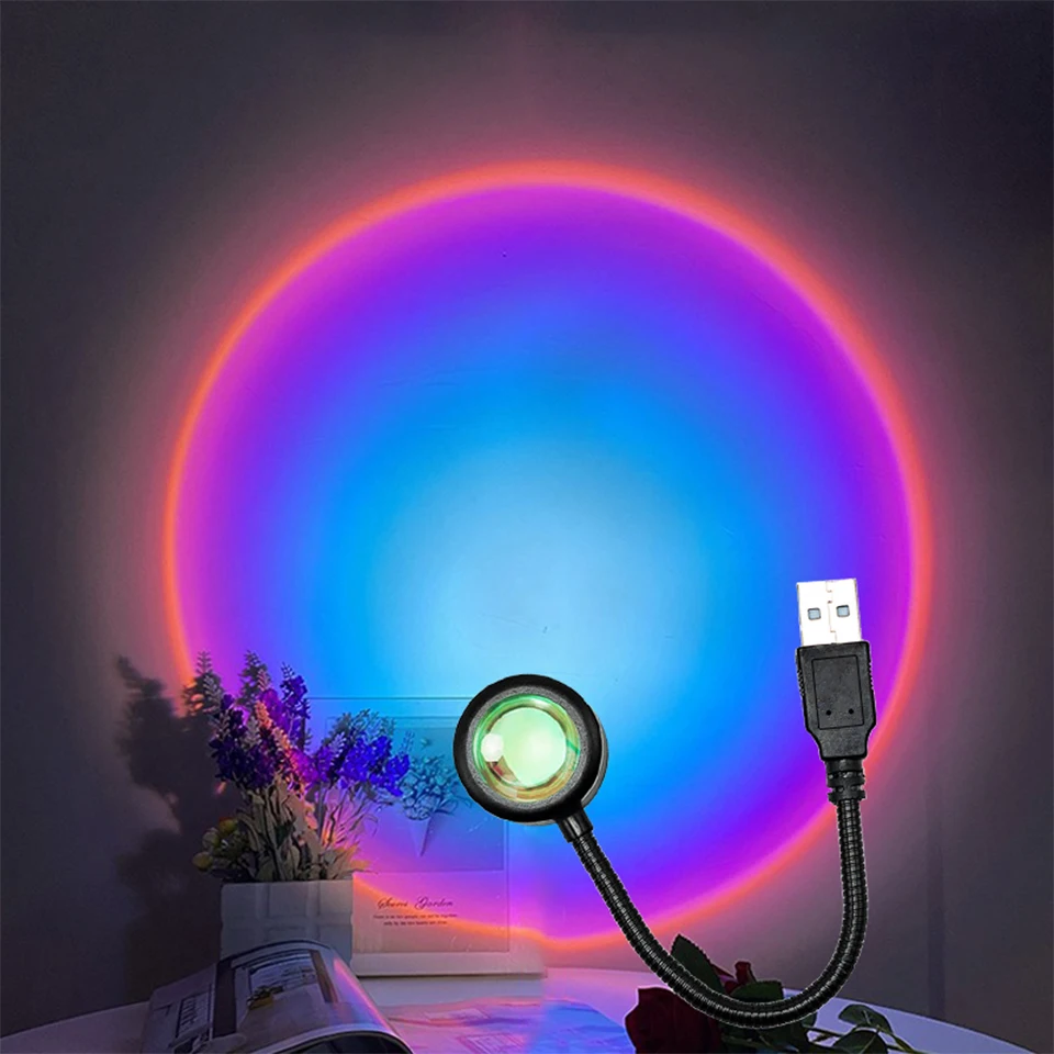 Led USB Sunset Lamp Night Light Projector Birthday Party Decoration Portable Mood Light For Bedroom Living Room Wall Photography