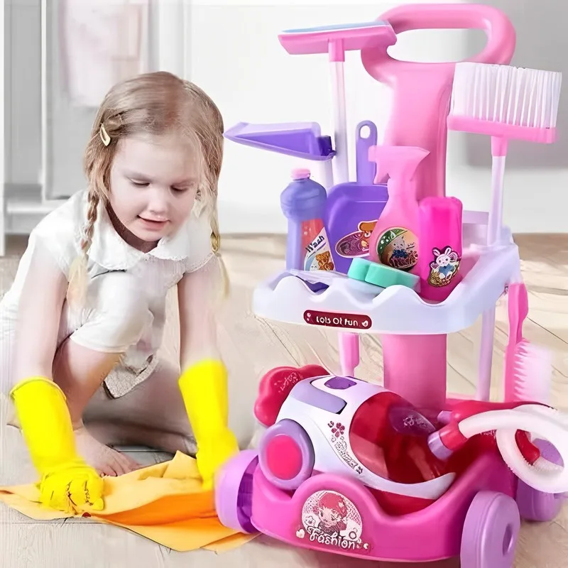 Children's Simulation Sweeping Toys Play House Pretend Cleaning Kit Tool Trolley Boy Girl Toys Gift Parenting Puzzle Toys Gift